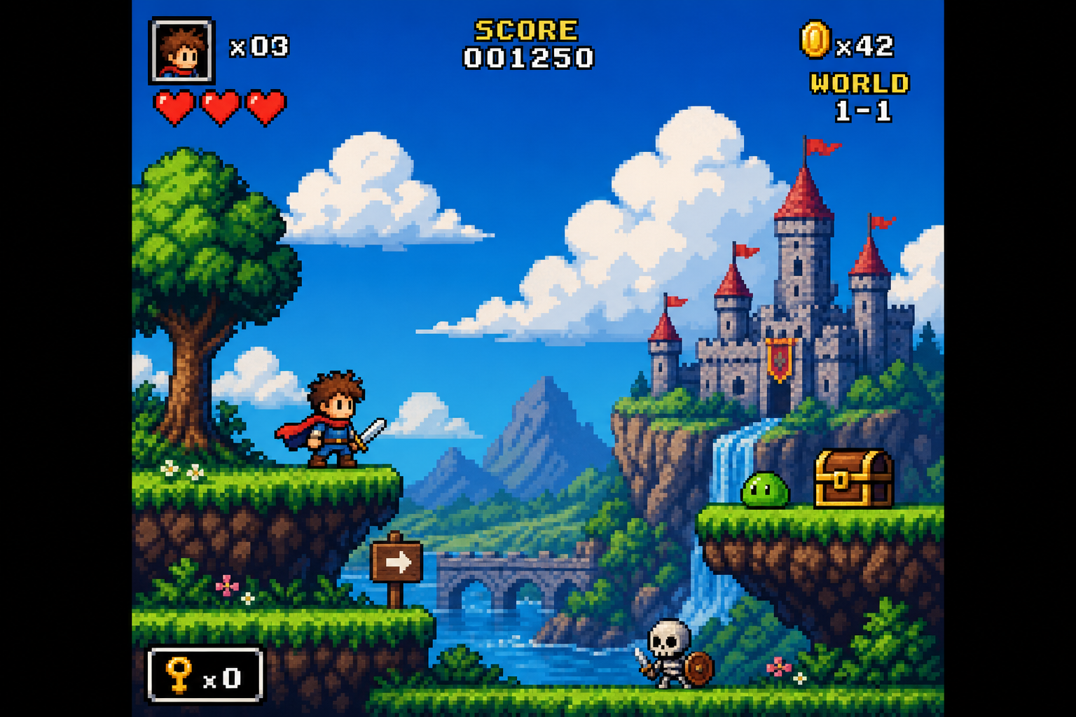 Retro pixel art game scene reference for image to text prompt writing